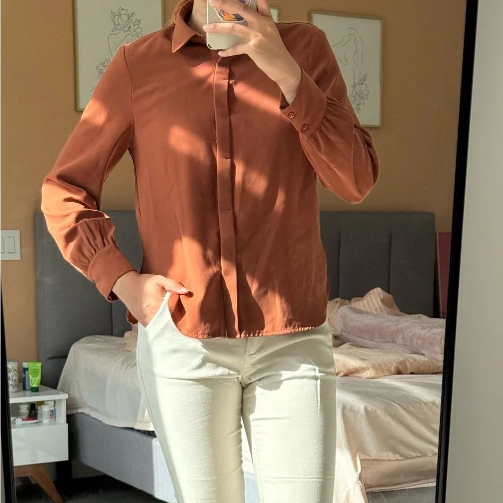 Rust Orange Button-Up Blouse - Picture 2 of 5